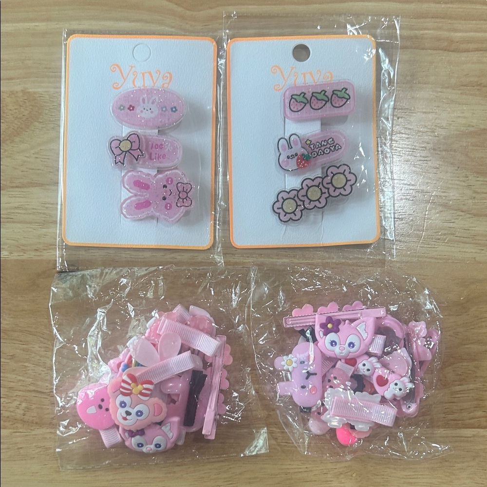 Pink Kids Hair Clips Set